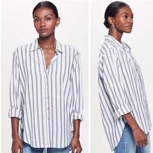 Xirena Beau Button Up Striped Shirt The Blues Metallic Small